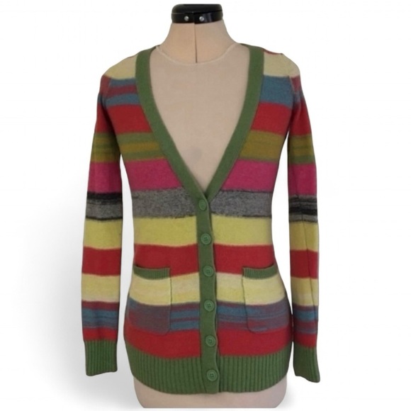 LAST CALL Anthropologie Cardigan Sweater Women’s XS Rainbow Striped - Picture 1 of 9